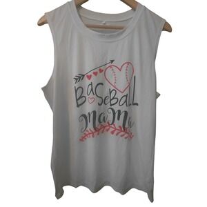 Baseball Mama Graphic Tank Top White Sleeveless Crew Neck Plus Size 2XL